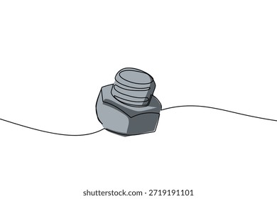 Un dibujo de línea continuo en color de tuercas y tornillos, herramientas e ilustraciones de concepto industrial de herramientas de mano y equipos. Diseño de arte de una sola línea.