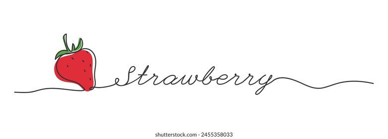 Single continuous line drawing of colored strawberries for orchard. Fresh berries,concept color illustration, logo, background, banner. Modern design continuous line vector illustration vector