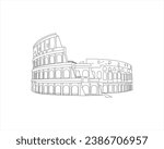 Single continuous line drawing Colosseum amphitheater. Iconic landmark place in Rome, Italy. World travel home decor wall art poster print concept.