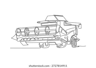 Línea continua única que dibuja la cosechadora combinada, agricultura industrial. Complejo tanque de grano, eficacia agrícola y operación de cosecha a Grande escala. Una línea dibuja la Ilustración vectorial del Diseño gráfico