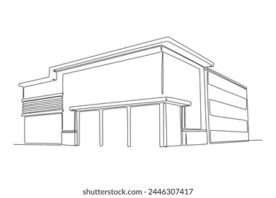 Dibujo de línea continua única del edificio comercial de oficinas Pequeñas. Concepto de minimalismo aislado del edificio arquitectónico del hogar. Ilustración vectorial de Diseño gráfico de dibujo de una línea dinámica en barra blanca