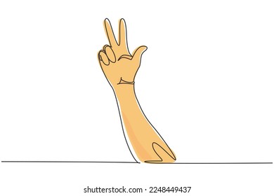 Single continuous line drawing counting hand sign. Number three hand count. Learn to count numbers. Concept of education. Nonverbal signs or symbols. One line draw graphic design vector illustration