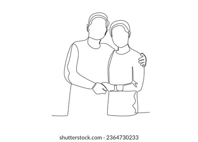 Single continuous line drawing a couple of grandparents embracing
