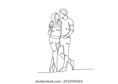 Single continuous line drawing of couple hugging. Dynamic single line draw design graphic vector illustration.
