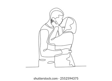 Dibujo de línea continua de una pareja besándose mientras se abraza. Ilustración vectorial gráfica dinámica de diseño de dibujo de línea única.