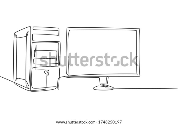 Single Continuous Line Drawing Cpu Computer Stock Vector Royalty Free 1748250197