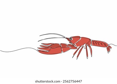 Single continuous line drawing crawfish posing. Has a fairly high protein content. Has many benefits for the body when eaten. Delicious food. National Crawfish Day. One line design vector illustration