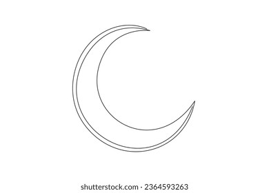 Single continuous line drawing the crescent moon is clearly visible and shining. Has the meaning of the spirit of renewal. Also on top of the mosque dome. Galaxy. One line design vector illustration