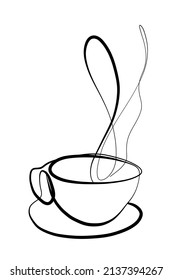 Single continuous line drawing of a cup of coffee drink. Coffee drink concept display for coffee shop. One line draw design illustration.