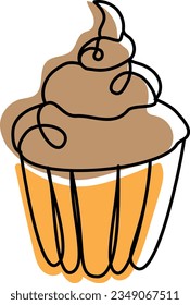 Single continuous line drawing of cupcake with caramel cream topping art. Sweet pastry concept. Modern one line draw design vector graphic illustration for cake shop
