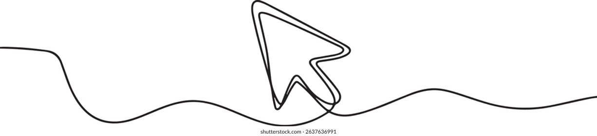 Single continuous line drawing of a cursor arrow icon, minimalist vector illustration of computer mouse pointer symbol

