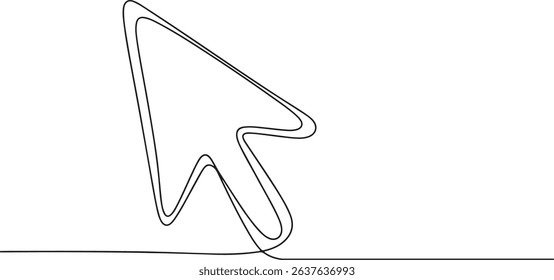 Single continuous line drawing of a cursor arrow icon, minimalist vector illustration of computer mouse pointer symbol

