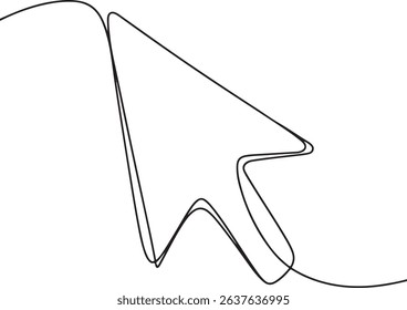 Single continuous line drawing of a cursor arrow icon, minimalist vector illustration of computer mouse pointer symbol

