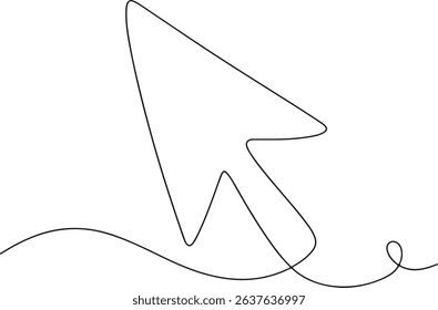 Single continuous line drawing of a cursor arrow icon, minimalist vector illustration of computer mouse pointer symbol

