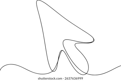 Single continuous line drawing of a cursor arrow icon, minimalist vector illustration of computer mouse pointer symbol

