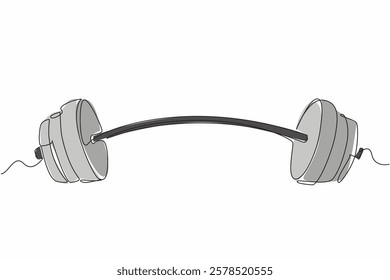 Single continuous line drawing curved barbell. Weight lifting training objects. Exercise builds muscle. The barbell is lifted with both hands. National Fitness Day. One line design vector illustration