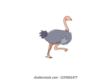 Single continuous line drawing of cut ostrich bird run fast. Endangered animal national park conservation. Safari zoo concept. Trendy one line draw graphic design vector illustration