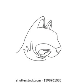 Single continuous line drawing of cute kitten cat head icon. Kitty pet animal logo emblem vector concept. Dynamic one line draw design graphic illustration
