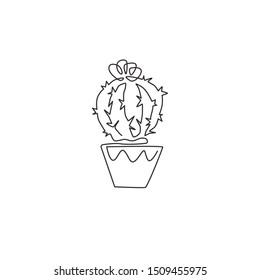 Single continuous line drawing cute adorable tropical cactus plant. Printable decorative cacti houseplant concept for home wall decor ornament. Modern one line draw graphic design vector illustration