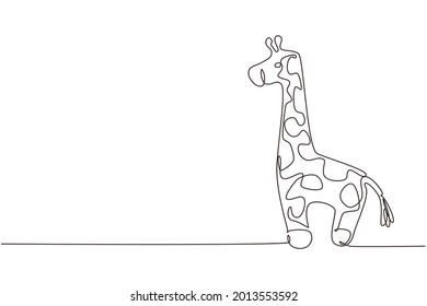 Single continuous line drawing cute giraffe plush doll. Giraffe plush stuffed puppet. Stuffed giraffe toy. Yellow giraffe toys for children. Dynamic one line draw graphic design vector illustration