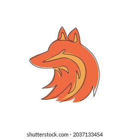 Single continuous line drawing of cute fox corporate logo identity. Mammals zoo animal icon concept. Dynamic one line draw vector design graphic illustration