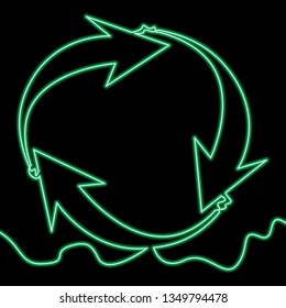 Single continuous line drawing of cycle arrows neon glow vector illustration concept