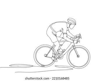 Dibujo de línea continua de ciclismo rápido. Ilustración de vector de línea simple dibujada a mano