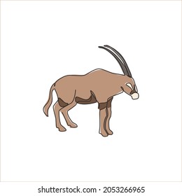 Single continuous line drawing of dashing oryx for company logo identity. Antelope mammal mascot concept for national conservation park icon. Modern one line draw design vector graphic illustration