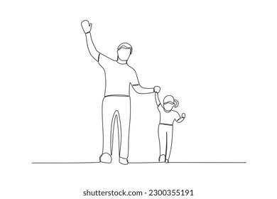 Single continuous line drawing daughter and father. Global Day Parent Concept