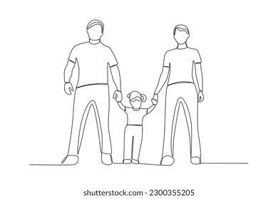 Single continuous line drawing daughter holding the hands of her father and mother. Global Day Parent Concept