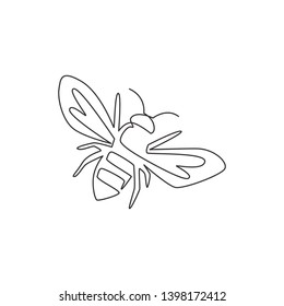 Single continuous line drawing decorative bee for farm logo identity  Honeycomb producer icon concept from wasp animal shape  One line draw graphic design vector illustration