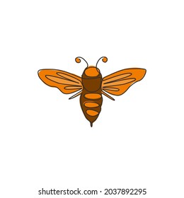 Single continuous line drawing of decorative bee for farm logo identity. Honeycomb producer icon concept from wasp animal shape. One line draw vector design graphic illustration