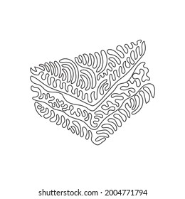 Single continuous line drawing delicious juicy sandwiches filled with vegetables, cheese, meat, cutlet. Snack for breakfast. Swirl curl style. Dynamic one line draw graphic design vector illustration