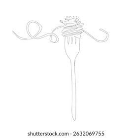 Single continuous line drawing of delicious spaghetti with fork. Italy pasta noodle restaurant concept for cafe, shop or food delivery service. 
 Hand made vector not Al
