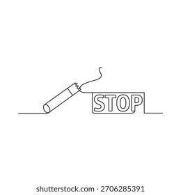Eine einzige durchgehende Linie zeigt einen Dynamitstab neben einem Stoppschild, der eine Gefahr oder eine Warnung symbolisiert.