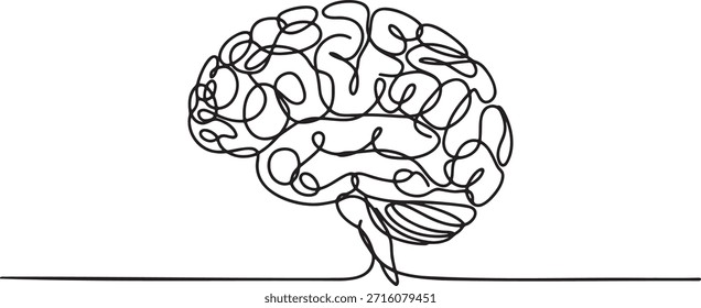 Dibujo de línea continua única de anatomía cerebral humana detallada que representa la memoria de inteligencia Proceso de pensamiento y concepto de salud mental Ilustración vectorial simple Estilo de arte lineal minimalista sobre fondo transparente