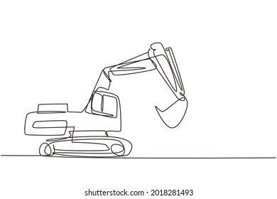 excavadora hidráulica con excavador de tracción continua de una sola línea. Vehículo pesado. Auto en diseño plano. excavadora hidráulica de juguete para niños. ilustración vectorial de diseño gráfico de una línea