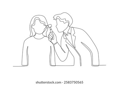 Single continuous line drawing of A doctor is examining a patient_s ear. Medical health care service workers concept one line draw design vector graphic illustration
