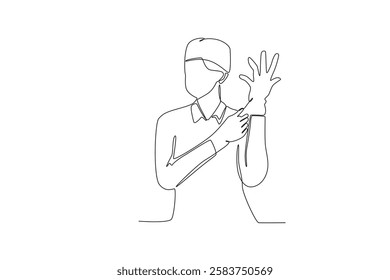 Single continuous line drawing of A doctor is preparing to perform an operation. Medical health care service workers concept one line draw design vector graphic illustration
