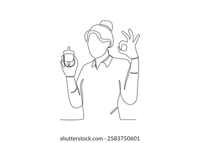 Single continuous line drawing of A doctor is recommending checking blood levels of people with diabetes. Medical health care service workers concept one line draw design vector graphic illustration

