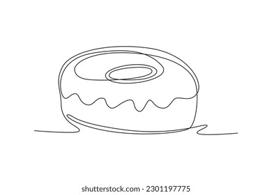 Single continuous line drawing 
doughnut. Fast Food