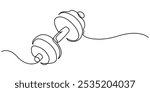 Single continuous line drawing of dumbbells. Sport equipment in one linear style. Design element for poster, banner, flyer. Sport, workout, wellness. Editable stroke. dumbbells one line art.