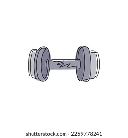 Single continuous line drawing dumbbells flat icon. Thin line signs for design logo, visit card. Outline symbol for web design or mobile app. Dumbbells outline pictogram. One line draw graphic vector