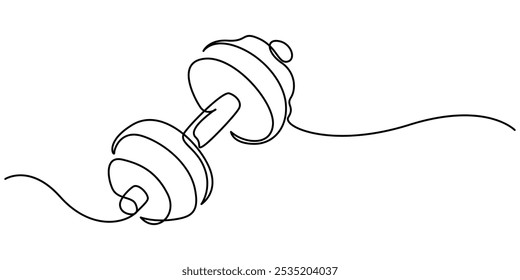 Single continuous line drawing of dumbbells. Sport equipment in one linear style. Design element for poster, banner, flyer. Sport, workout, wellness. Editable stroke. dumbbells one line art.