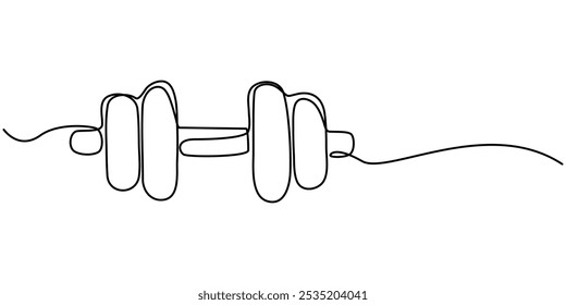 Dibujo de una sola línea continua de mancuernas. Equipamiento deportivo en un estilo lineal. Elemento de diseño para cartel, Anuncio, volante. Deporte, entrenamiento, bienestar. Trazo editable. mancuernas una línea de arte.