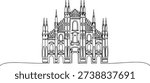 Single continuous line drawing Duomo di Milano landmark. Beautiful famous place in Milan, Italy. World travel tour home wall decor art poster concept. one line Icon drawing
