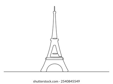 Desenho de linha contínua única da torre Eiffel. Torre na propriedade de arquitetura de edifício de Paris. Ilustração vetorial