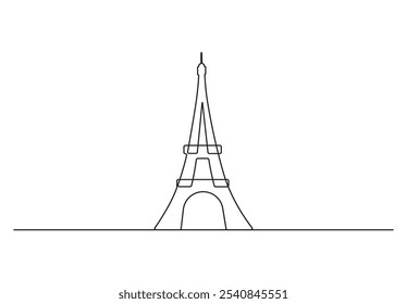 Desenho de linha contínua única da torre Eiffel. Torre na propriedade de arquitetura de edifício de Paris. Ilustração vetorial