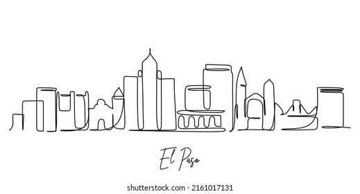 Single continuous line drawing of El Paso city skyline Texas United States. Famous city for wall decor print. World travel concept. Editable stroke modern one line draw design vector illustration