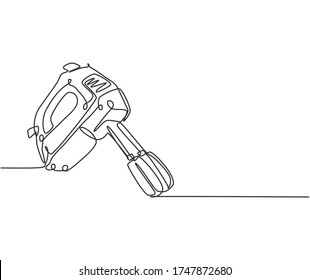 Single continuous line drawing of electric hand mixer for making cookie batter household utensil. Electronic home appliance concept. Modern one line draw design graphic vector illustration svg